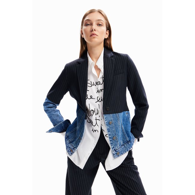 Blazer hybride denim bleu clair <span itemprop=