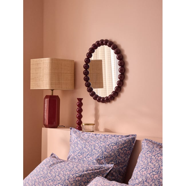 Miroir rond contour boules en bois Couleur bordeaux <span itemprop=