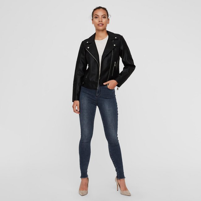 Kurze Bikerjacke mit Reissverschluss, Lederimitat schwarz <span itemprop=