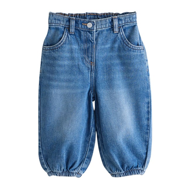 Jean barrel denim moyennement délavé <span itemprop=