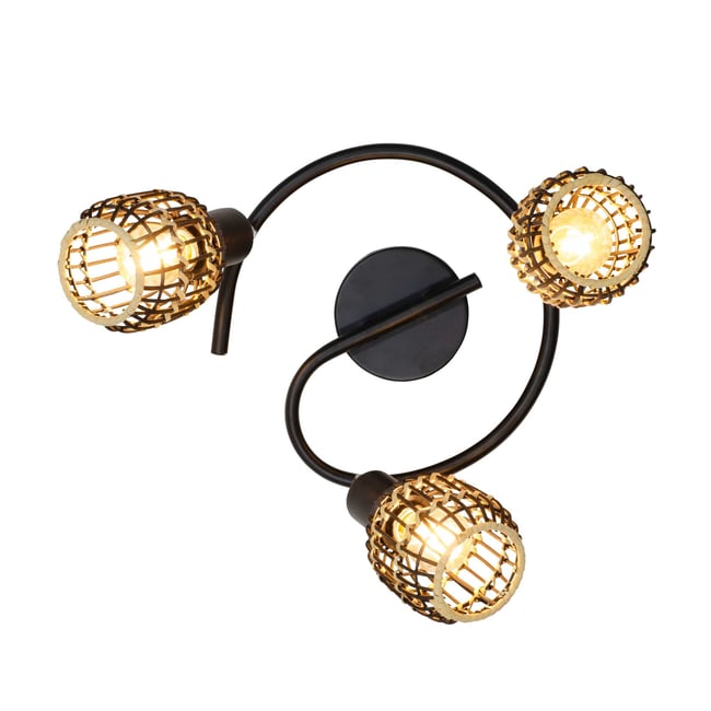 Plafonnier en métal et rotin tressé, LATIE Couleur naturel <span itemprop=