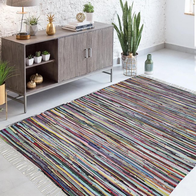 Tapis kilim tissé en coton motif ethnique TIMULTI Couleur multicolore <span itemprop=