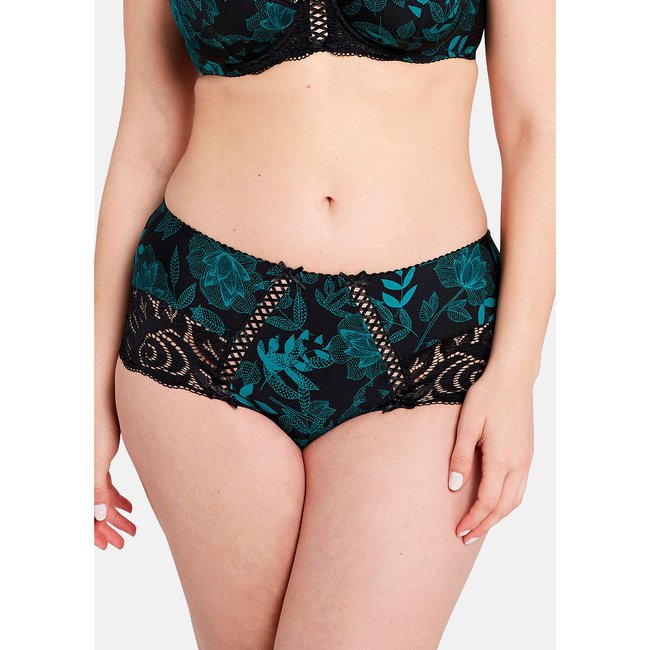 Shorty in pizzo e microfibra Amélie fantasia verde/nero SANS COMPLEXE