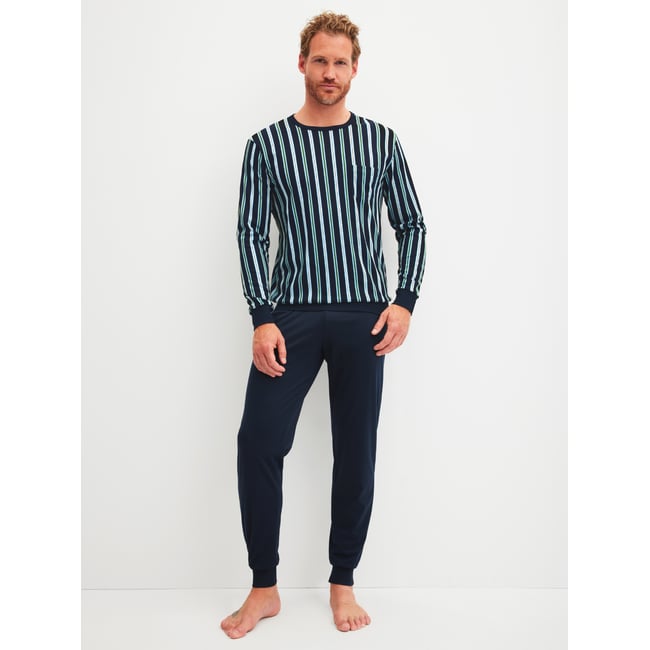 Pyjama avec bords élastiques manches longues Coton RELAX CHOICE saphir bleu <span itemprop=