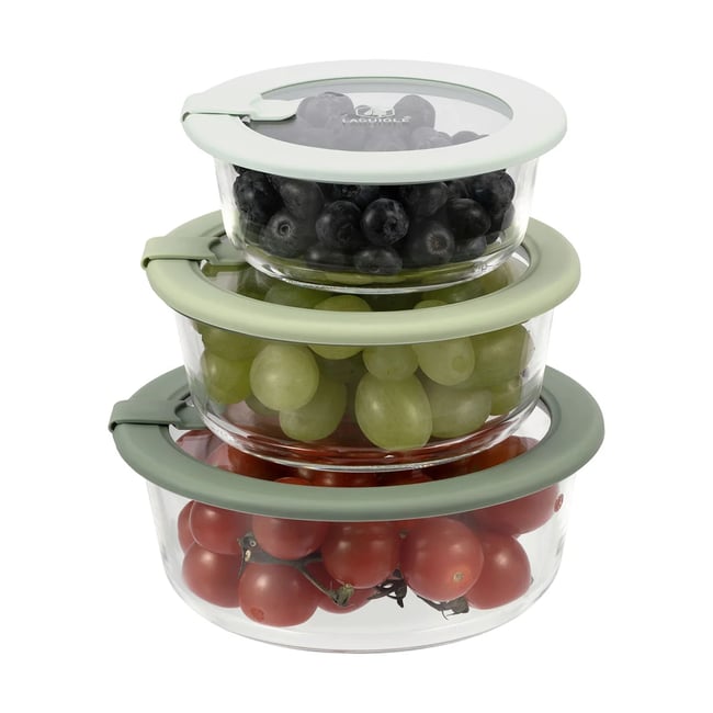 Lot de 3 boîtes en verre rectangulaires avec couvercles (400, 650, 950 ml) - Pure Couleur vert <span itemprop=