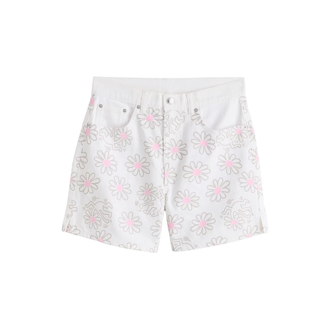 Short taille mi-haute en jean à ourlet fendu blanc <span itemprop=