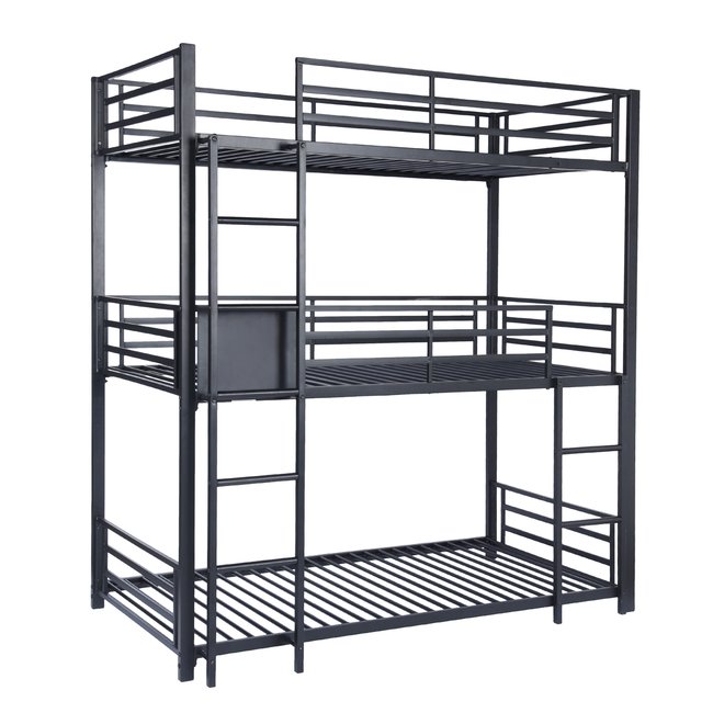 Lits superposes lit surélevé en métal sans matelas, TRIO Couleur noir <span itemprop=
