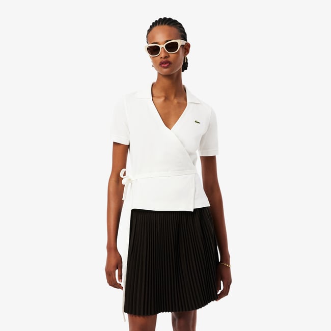 Polo cache-cœur mini Piqué stretch blanc-70v <span itemprop=