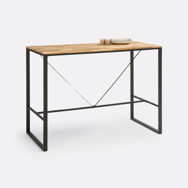 Table de bar haute 4-6 couverts chêne/acier, Hiba Couleur naturel <span itemprop=
