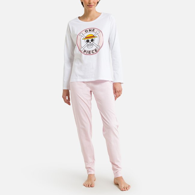Pijama largo de algodón One piece blanco/rosa pálido <span itemprop=