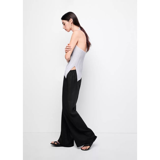 Pantalon droit lin noir <span itemprop=
