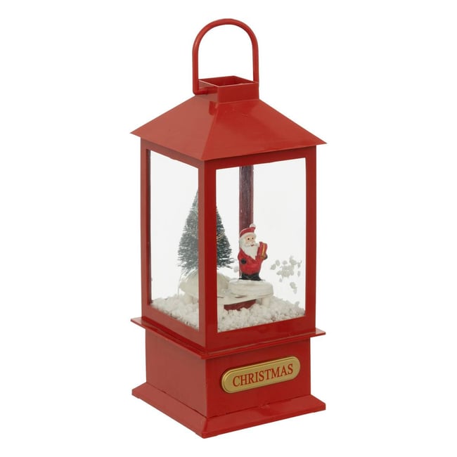 Décoration lanterne rouge H20 cm 4 LED blanc froid à piles Couleur rouge <span itemprop=