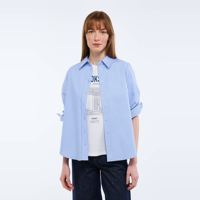 Chemise manches longues rayée en coton bio lupin <span itemprop=