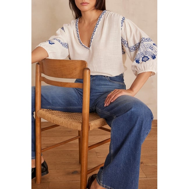 Blouse SALLY en coton brodée blanc <span itemprop=