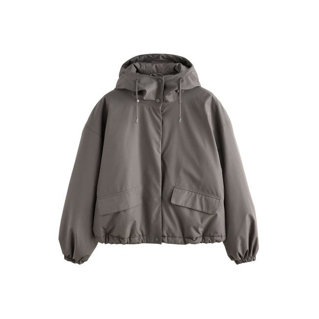 Blouson aviateur à capuche et col cheminée gris <span itemprop=