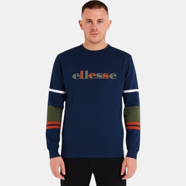 Pull col rond à motif graphique, manches longues HERITAGE bleu marine <span itemprop=