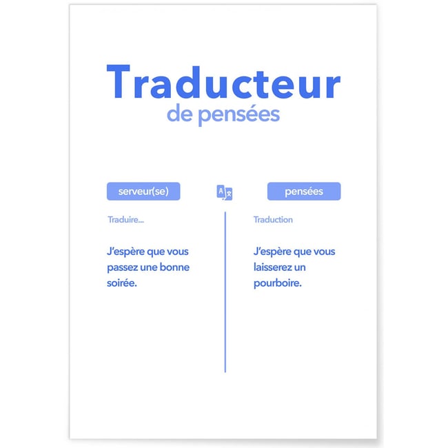 Affiche Traducteur de pensées - Serveur(se) Couleur blanc <span itemprop=