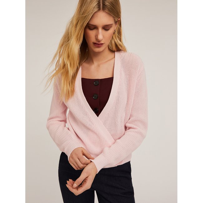 Cardigan croisé en coton rose <span itemprop=
