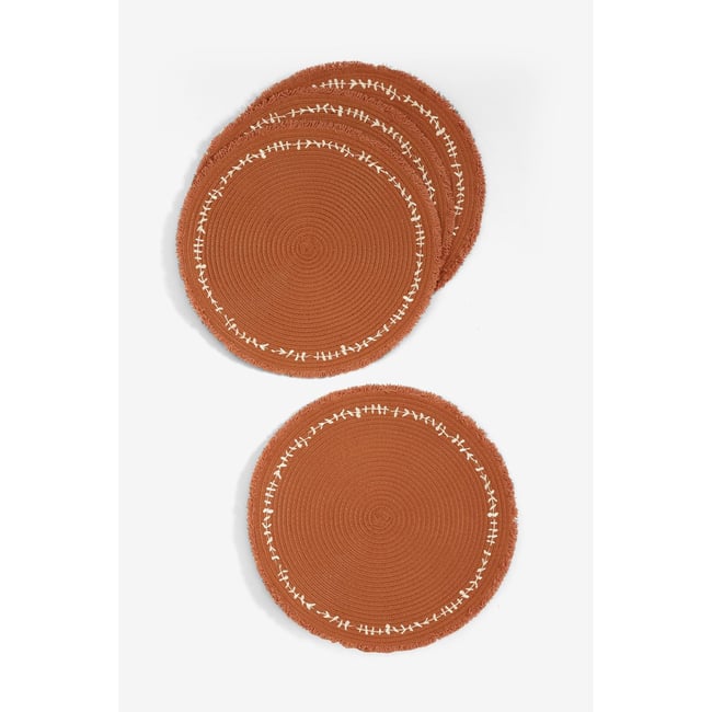 Sets de table motif brodé feuilles, lot de 4 orange <span itemprop=