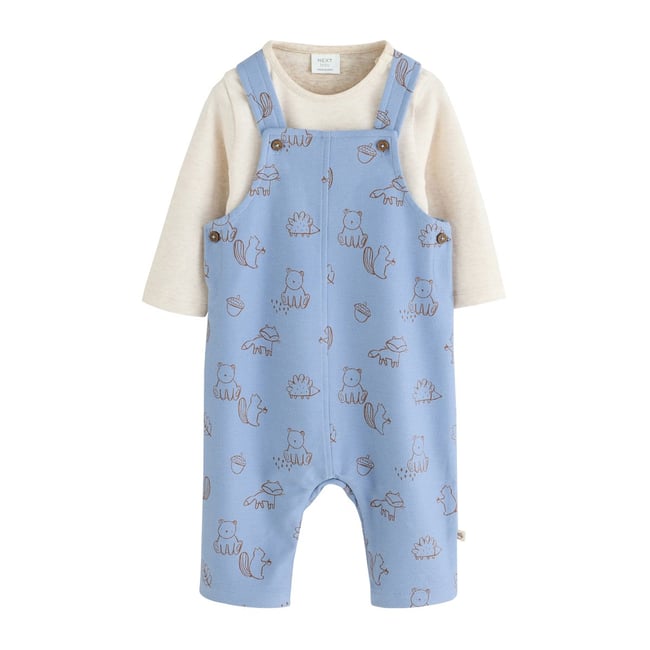 Ensemble bébé body et salopette en jersey caractère linéaire bleu <span itemprop=