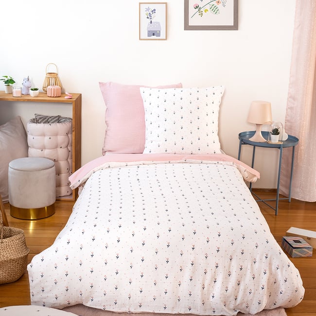 Parure de lit enfant gaze de coton, Liberty rose <span itemprop=