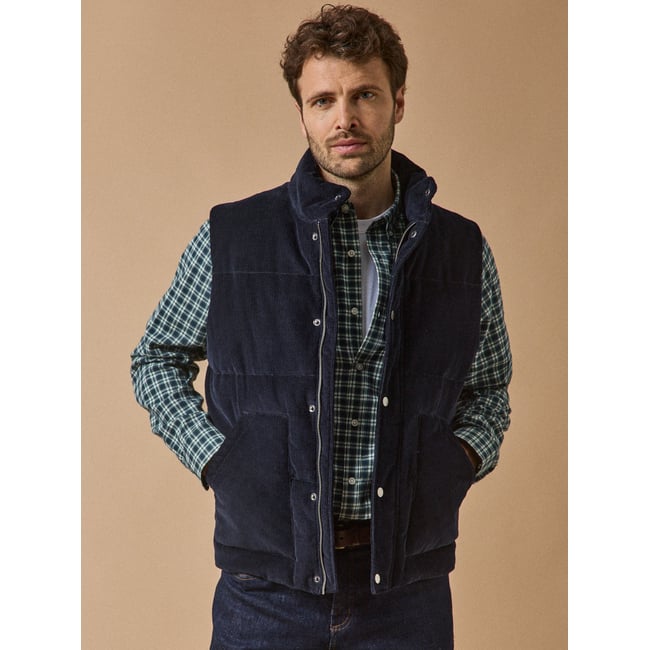 Veste matelassée sans manches velours encre <span itemprop=