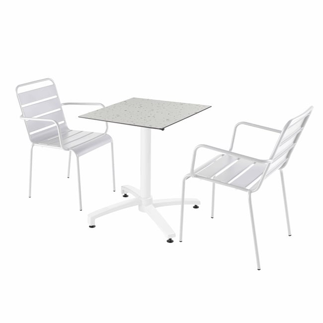 Table 60x60 cm inclinable stratifiée avec pied blanc et chaises en métal, OPERA blanc <span itemprop=