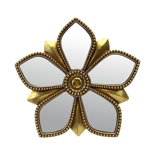 Déco murale fleur miroir 20.5cm Couleur or <span itemprop=