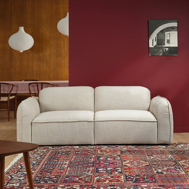 Canapé droit 3 places en tissu texturé   HECTOR Couleur beige chiné <span itemprop=