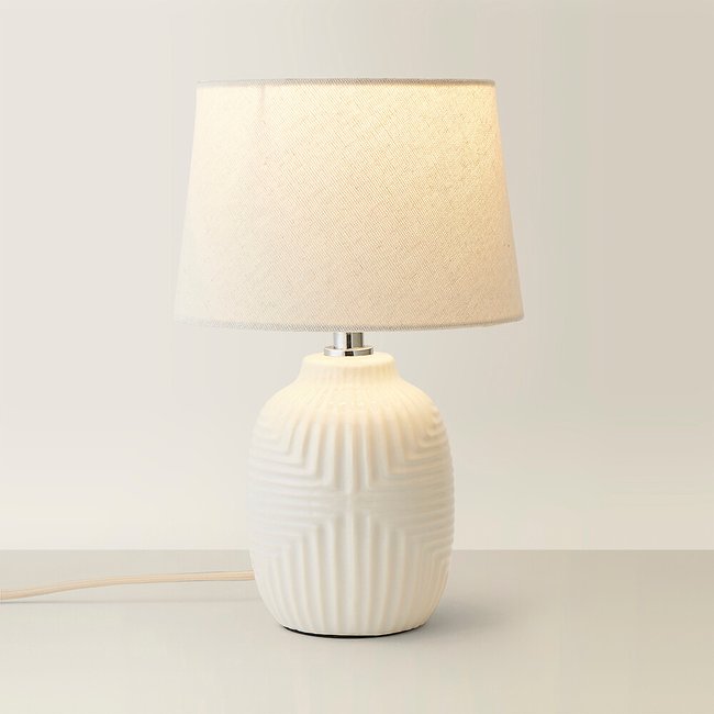 Small Geometric Ribbed Gloss Table Lamp with Tapered Shade - SO'HOME