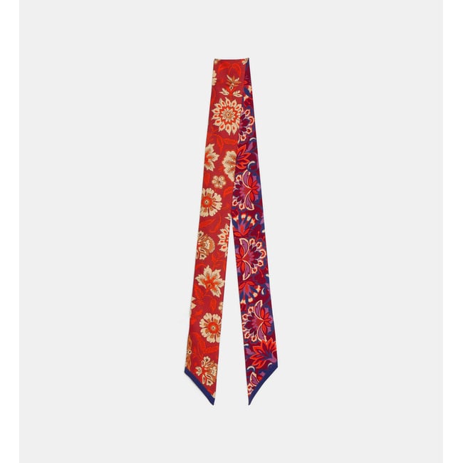 Echarpe fine lolita l en soie motif floral rouge <span itemprop=