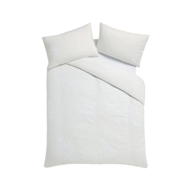 Parure de lit en coton tufté à citrouilles blanc <span itemprop=