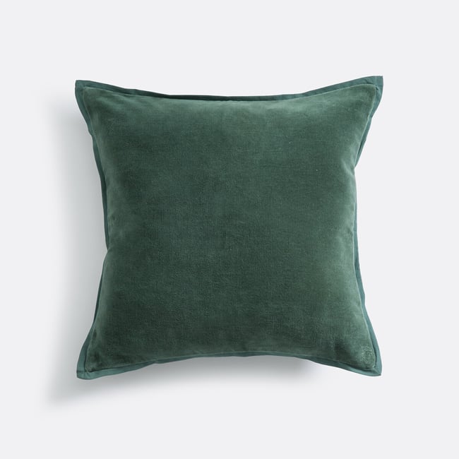 Housse de coussin velours uni, Alette vert cèdre <span itemprop=
