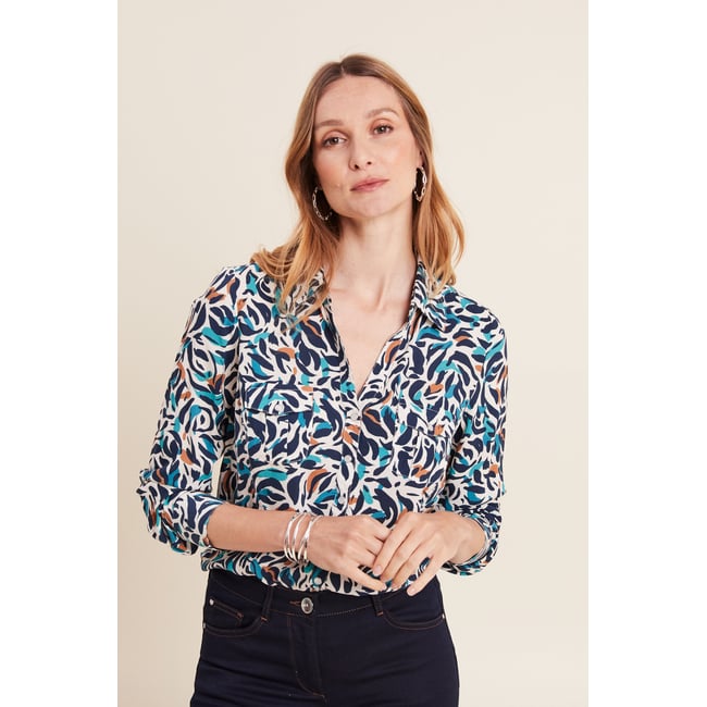 Chemise manches longues bleu canard <span itemprop=