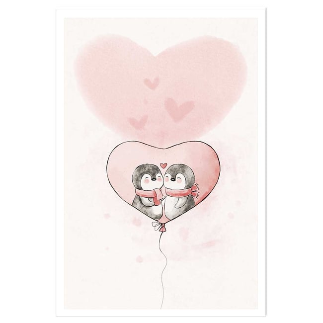 Affiche enfant pingouin amoureux - HEXOA