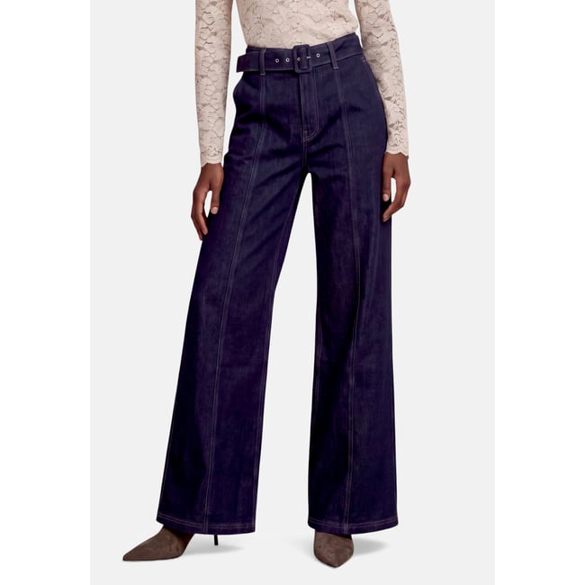 Jean taille haute à ceinture rinse wash denim <span itemprop=