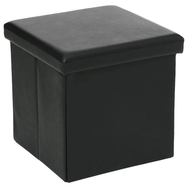 Pouf pliant coffre de rangement aspect cuir AKENO Couleur noir <span itemprop=