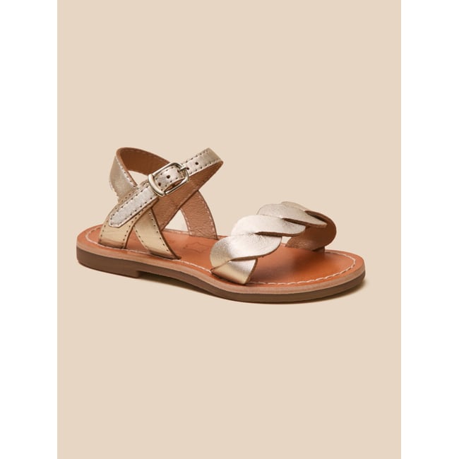 Sandales tressées  en cuir dore <span itemprop=