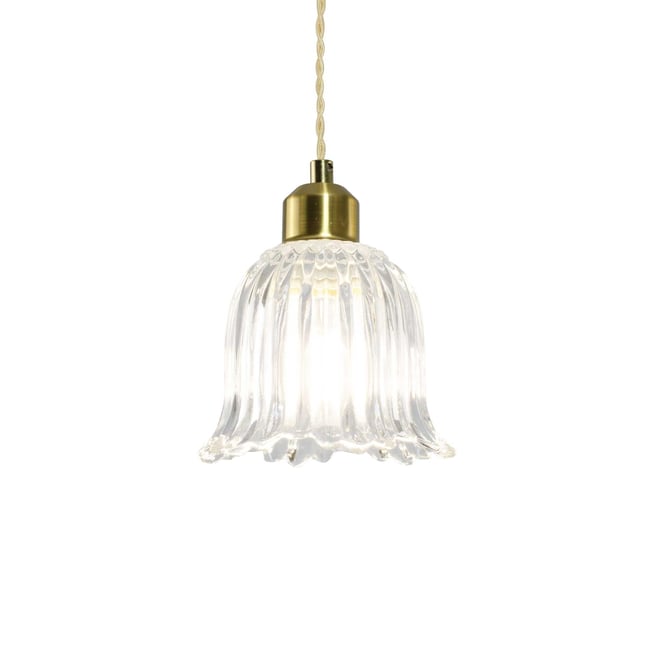 Suspension en verre strié, AVELLE Couleur transparent et doré <span itemprop=
