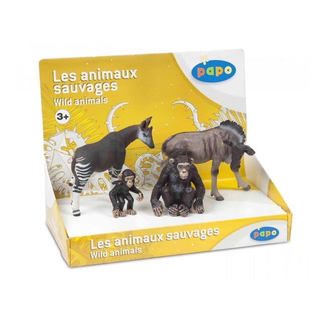 Figurine Okapi, Gnou, un chimpanzé et son petit marron <span itemprop=