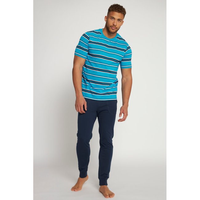 Pyjama avec T-shirt à rayures et pantalon bleu nuit mat <span itemprop=