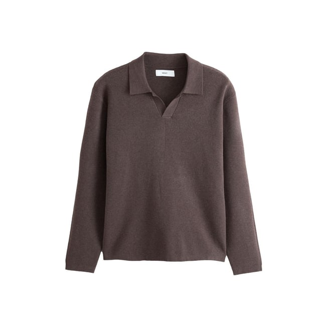 Pull en laine mélangée douce à col trophy marron <span itemprop=