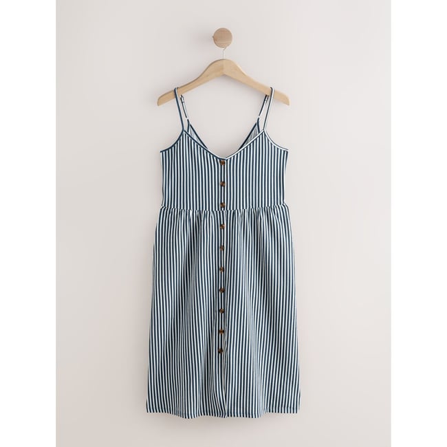 Robe mi-longue boutonnée en jersey rayures bleues <span itemprop=
