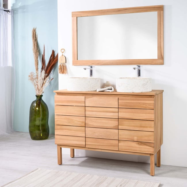 Meuble sous vasque en teck Ananta 120cm Couleur naturel <span itemprop=