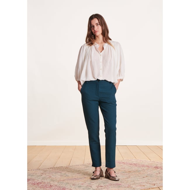 Pantalon 7/8ème en jacquard petrole <span itemprop=