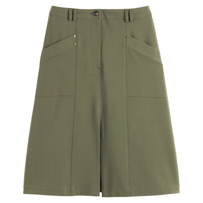 Gonna svasata con spacco davanti e tasche applicate verde kaki LA REDOUTE COLLECTIONS
