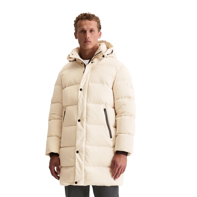Doudoune longue régulière avec capuche amovible marron clair <span itemprop=
