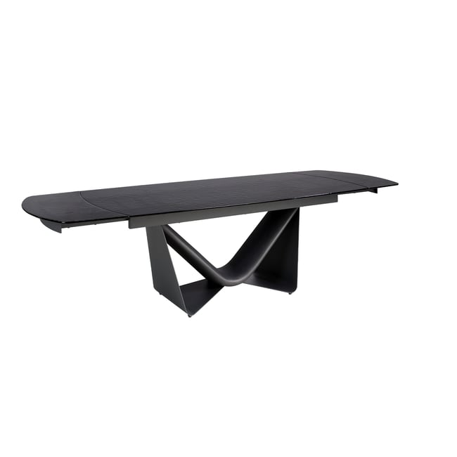 Table de salle à manger extensible ovale tonneau en verre, acier, fibre de verre et métal Couleur gris foncé | noir <span itemprop=