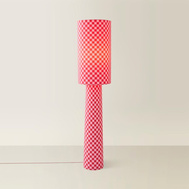 Pete Checkerboard Full Fabric Midi Floor Lamp, pink, SO'HOME