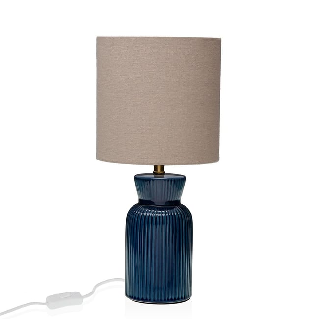 Lampe à poser en céramique bleu et abat-jour beige 18x18x39cm Couleur bleu <span itemprop=